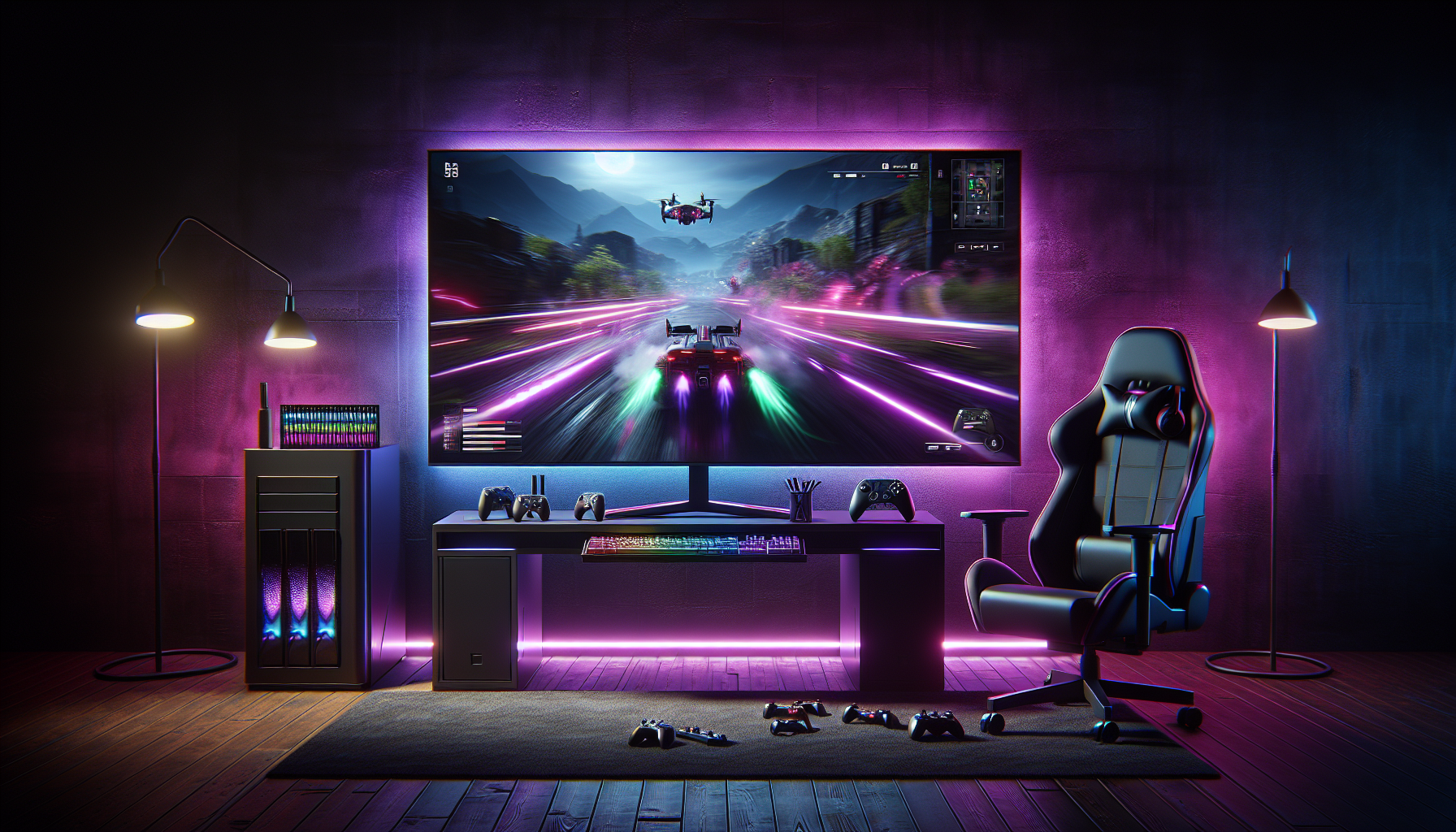 OLED gaming setup with fast motion and RGB lighting